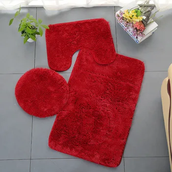 

3 Piece Bathroom Anti-slip Mat Set Toilet Carpet Flannel Non-slip Shower Carpet Set Household Toilet Lid Shower Carpet Floor Mat