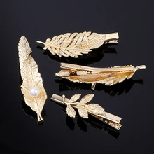 Заколка для волос с золотыми листьями, заколки для волос из аллигатора, утконоса, Корейская жемчужная заколка, заколка для волос для женщин и девушек, аксессуары для волос, инструменты для укладки