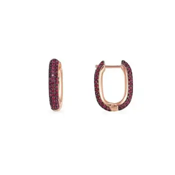 

Fashion Pink Zircon Large Circle Cuff Stud Earring Solid 925 Sterling Silver AAA Zircon Hoop Women Wedding Jewelry