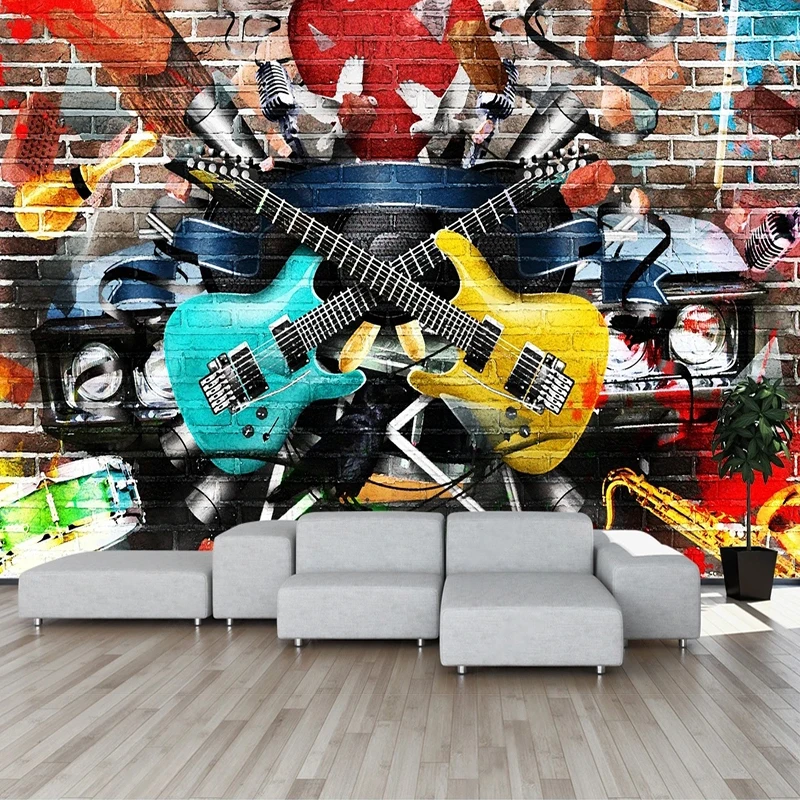 

Custom 3D Any Size Self-Adhesive Graffiti Tooling Guitar Music Background Wall Painting Papel De Parede Fresco Tapety Sticker