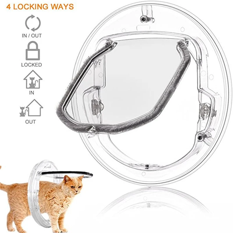 Pet Dog Door 4 Ways Round Transparent Household Cat Gate Lockable