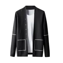 Осенний и зимний мужской свитер, однотонный кардиган в тонкую полоску с длинным рукавом, свитер, осенняя модная теплая куртка Y