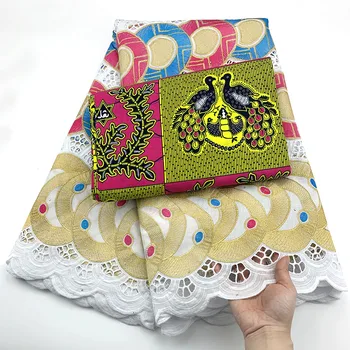 

Beautiful Wax Prints Fabric 3+2.5 Yards Swiss Voile Lace in Switzerland Newest African Cotton Fabric dubai lace