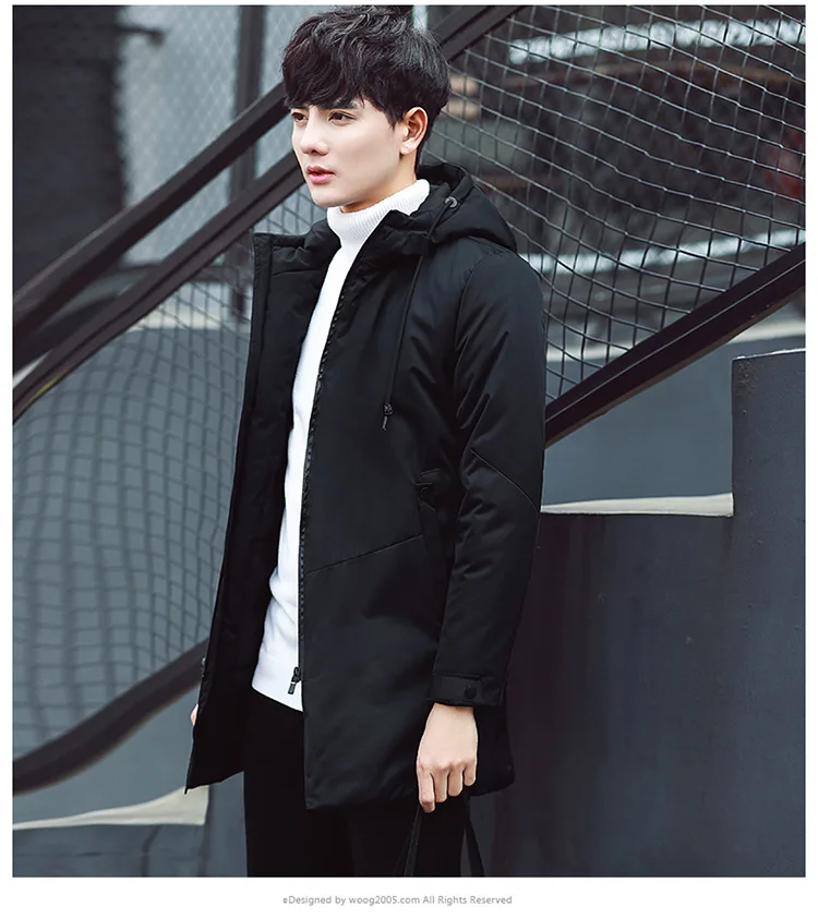 New Products Youth Handsome Thick Warm Cotton-padded Clothes Mid-length Fashion Coat Hooded Male Padded Autumn And Winter M