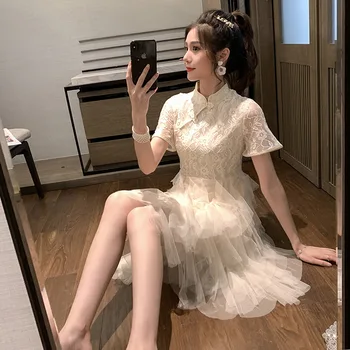 

Cheongsam Dress Girl Students Summer 2020 New Junior High School Students Korean Version of the Fairy Mesh Dress