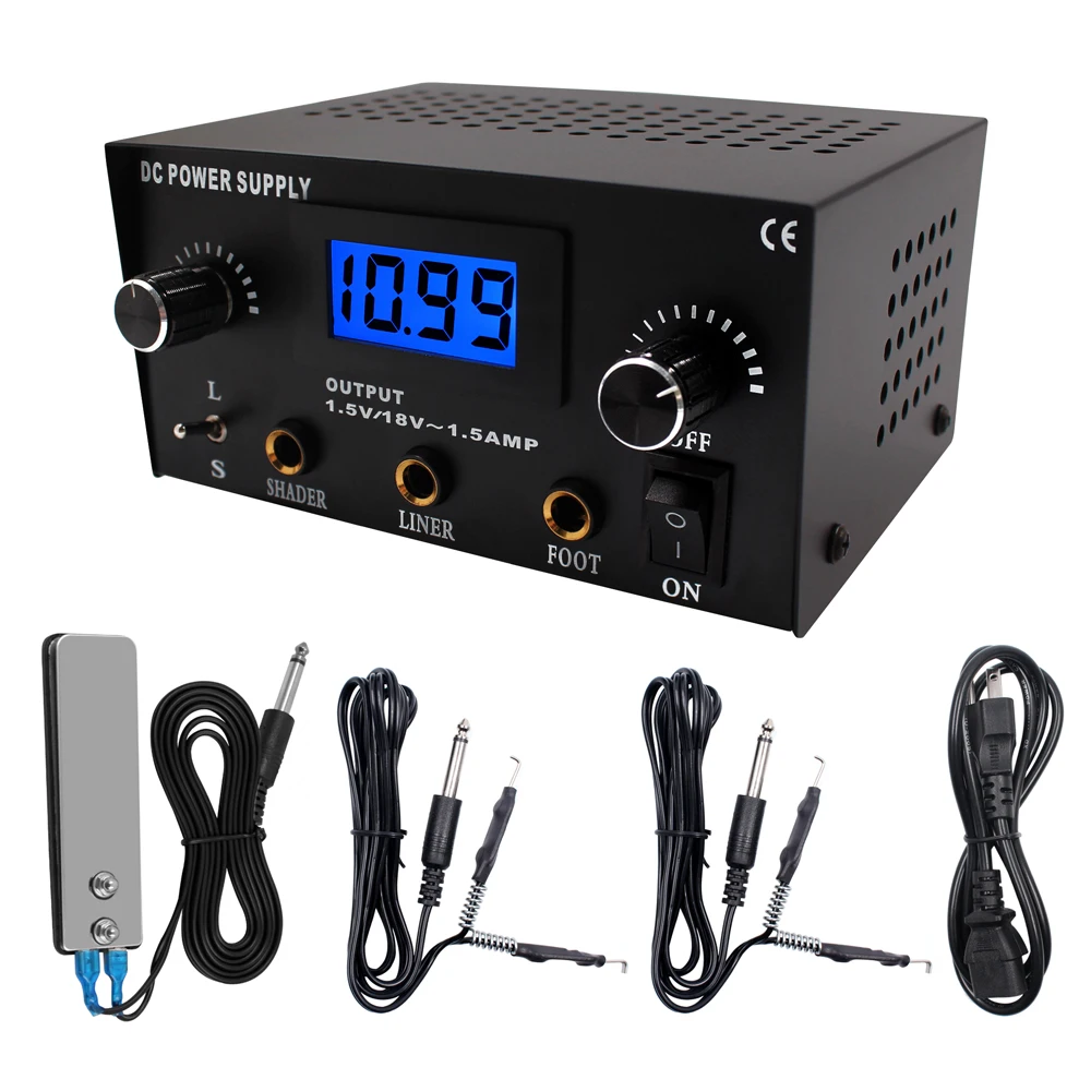 

Dual Mode Tattoo Power Supply With Foot Pedal Clip Cords Digital LCD Tattoo power box For Rotary&Coil Tattoo Gun Machines