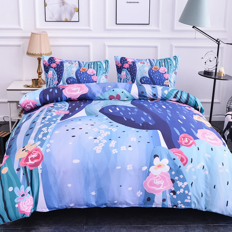 3D набор постельного белья с принтом кактуса, пододеяльник с цветами, роскошный комплект постельного белья King size, одеяла с застежками, наволочка