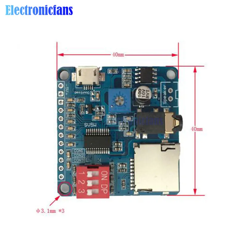 5W Voice Playback Amplifier Module MP3 Music Player SD/TF Card Integrated UART I/O Trigger Class D DC 5V Micro USB For Arduino |