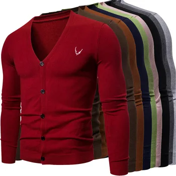

2020 New Spring Fashion Men's V-Neck Cardigan Long Sleeve Slim Fit Sweaters Solid Color Button Fit Knitting Clothing Size S-2XL
