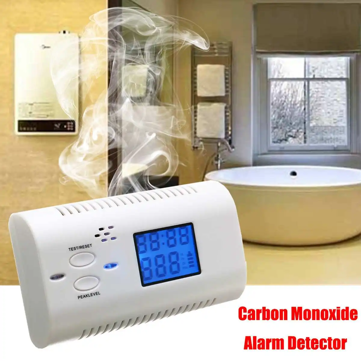 Detector de monóxido de carbono con alarma por voz, pantalla LCD, Sensor de alarma de Gas, Detector de Co, batería de 9V, para el hogar y la cocina