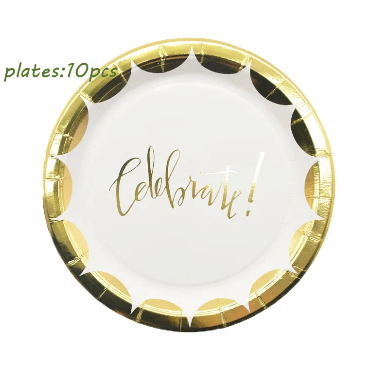 Фольга золото одноразовая посуда бумажные тарелки соломинки салфетки праздновать День Рождения вечерние принадлежности для кружева свадебные украшения