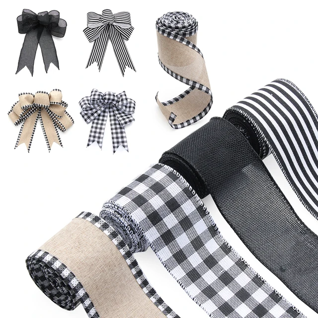 2 Rolls Christmas Checkered Ribbon Black and White Check Ribbon Diamond  Check Wired Edge Ribbon Diamond Pattern Decorative Ribbons for Christmas  Fall