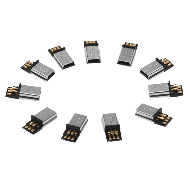 10 шт. Mini USB 5-контактный штекер разъем SMT "сделай сам" Серебряный тон