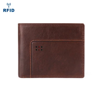 

New Design Men's RFID Wallet Crazy Horse Cow Leather Wallet Retro Style Male Short Purse Casual Cards Holder Coin Wallet