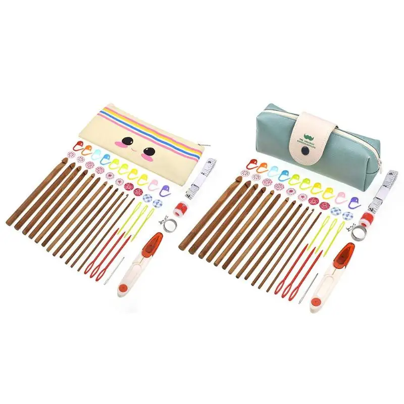 

44pcs DIY Bamboo Sewing Needles Set Crochet Hooks Knit Weave Craft Sweater Sew Tools Household Sewing Suppliers Accessories