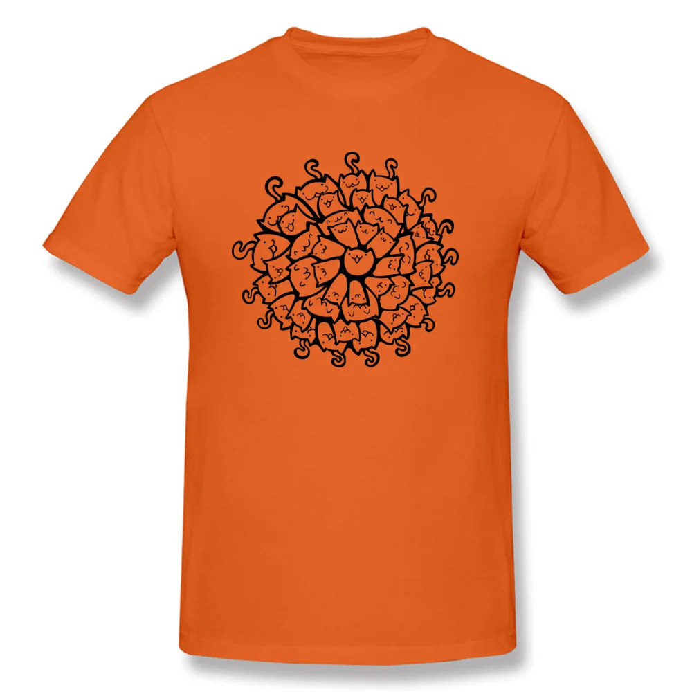 Funny T-shirts 2018 Discount Round Neck Cat Mandala Cotton Fabric Men Tees Leisure Short Sleeve Tee Shirt Wholesale Cat Mandala orange