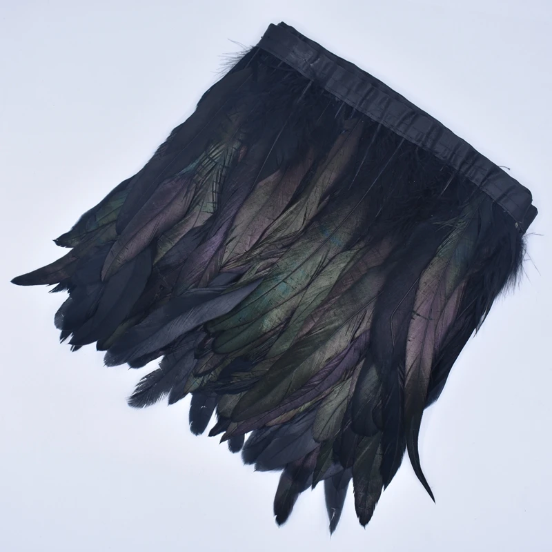 2Meter Colorful Rooster Tail Feather Trim Ribbon on Tape Black Pheasant Feathers for Crafts Trimmings Sewing Carnival Decoration
