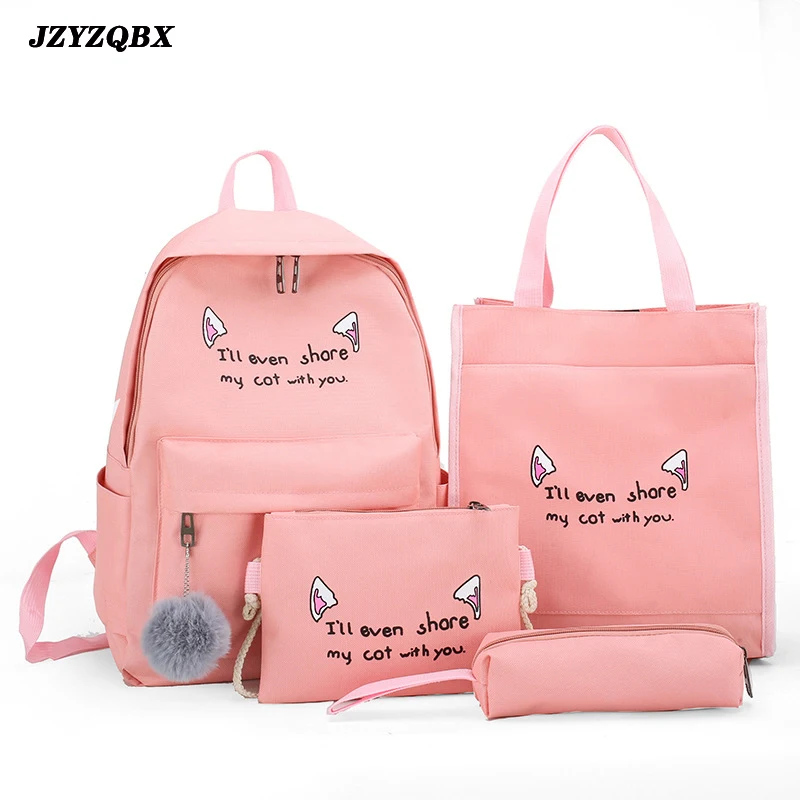 JZYZQBX 4 шт./компл. школьная сумка рюкзак для девочек подростков студентов школьные сумки милые Мультяшные рюкзаки, школьный рюкзак