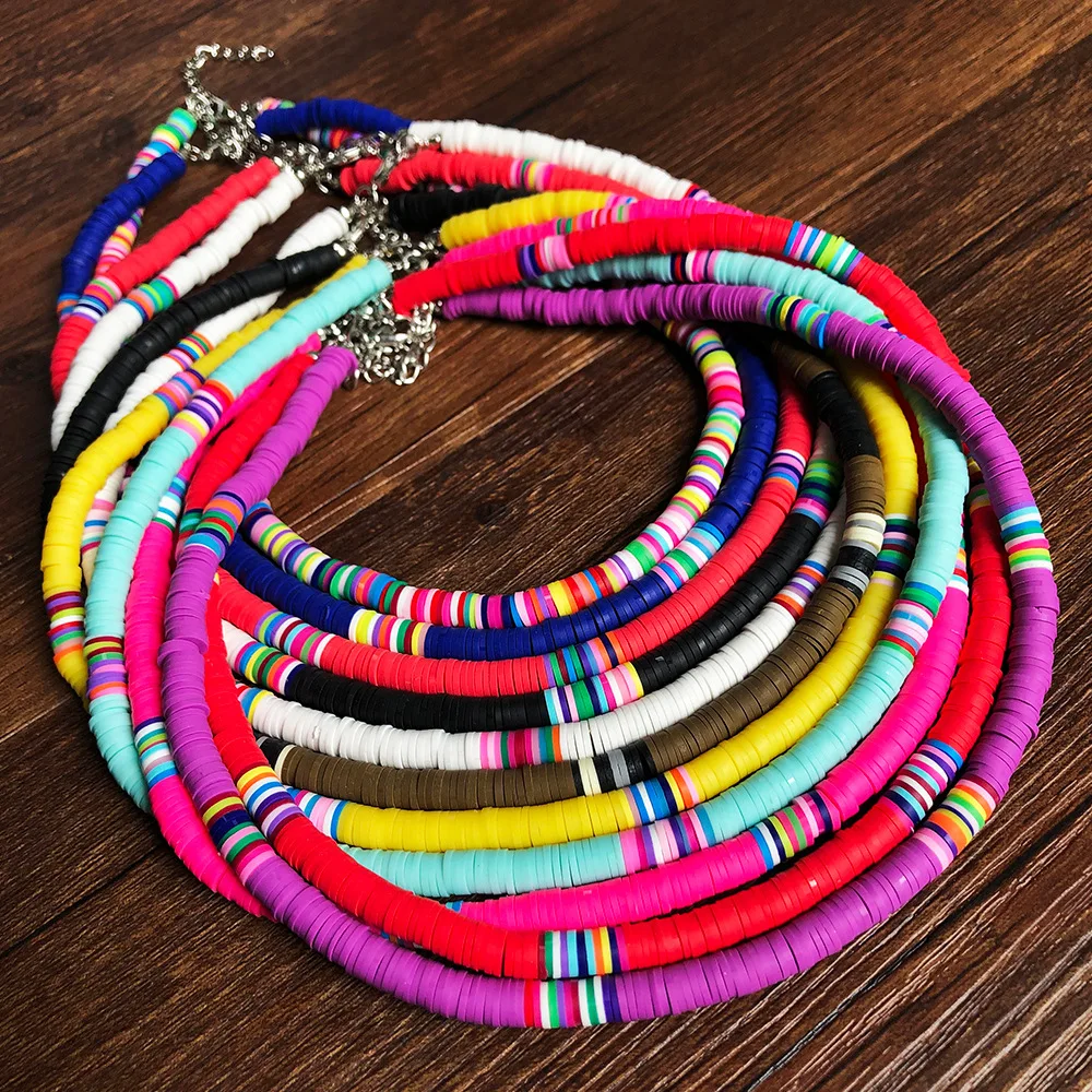 Donarsei 2020 New Fashion 6mm Soft Pottery Choker Necklace For Women Bohemian Adjustable Colorful Clay Collar Necklace Gift - Image 3