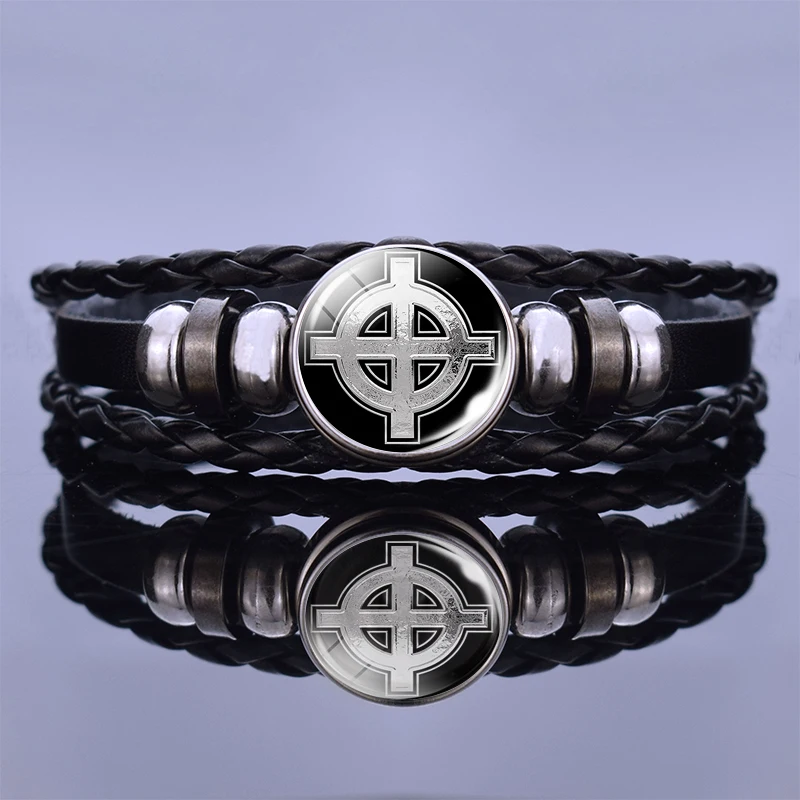 Black Leather Bracelet Aztec Jewelry Mayan Calendar Mexican Glass Cabochon Handmade Bracelet Mayan Jewelry Friends Gift - Окраска металла: 6