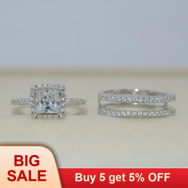 925 Silver Filled Wedding Ring Set For Women silver rings silver ring wedding rings