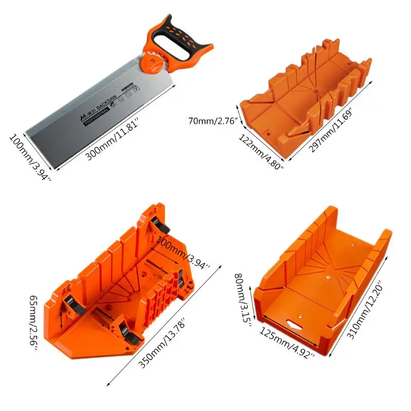 

12/14" Adjustable Wood Miter Box Saw Cutting Grip Back Saw 0/22.5/45/90 Degrees 37MD