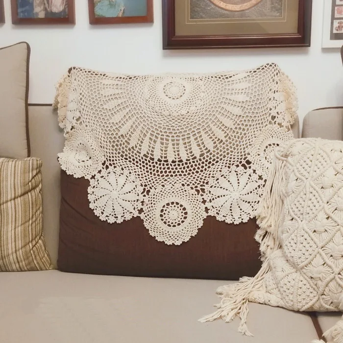 Dessous De Verre Vintage Fait à La Main En Crochet Rond