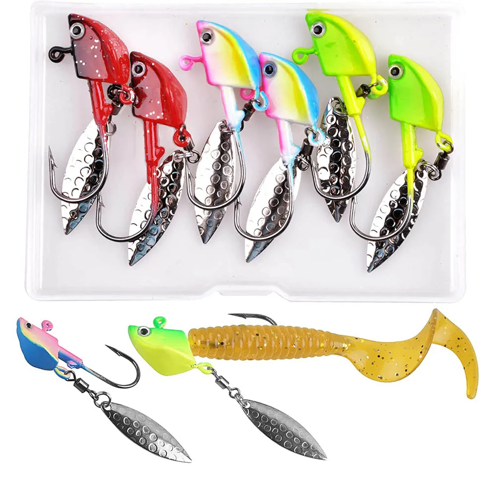 6Pcs Jig heads Fishing hooks 7g 10g 12g with Willow Blade Spinner Baits  Jigs Metal Fishing Lure Bass fishhooks Tackle