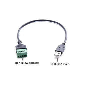 

5pcs/lot USB 2.0 Male to 5Pin Screw Solderless Terminal Extension Cable Lead 30cm