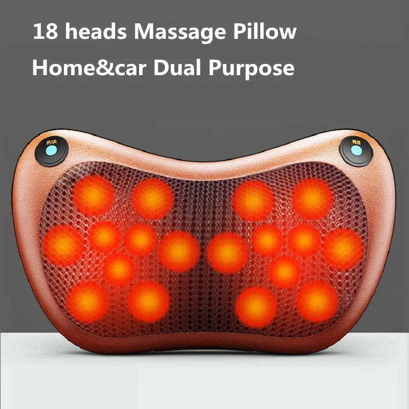 Photo Product 2021 New Neck Massager 18 Heads Relaxation Massage Pillow Vibrator Heating Massager for Body Neck Back Rechargeable