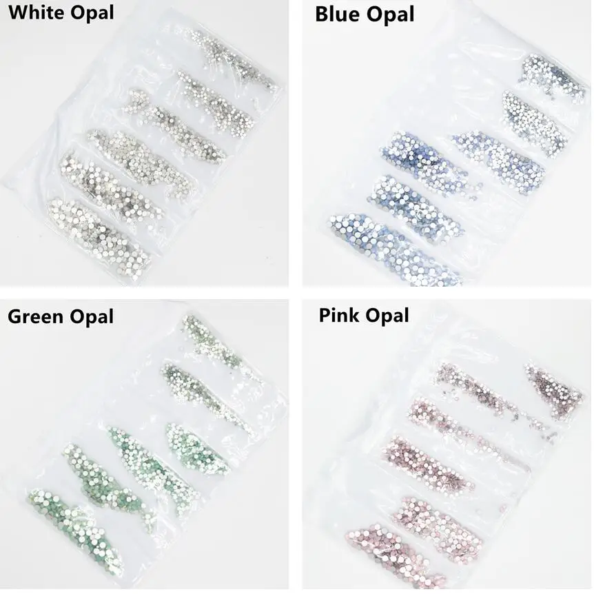 Pink/Green/Blue/White Opal SS3-SS10 Mix Sizes Glass Nail Rhinestone Glitter Strass Nail Art Rhinestone Decorations