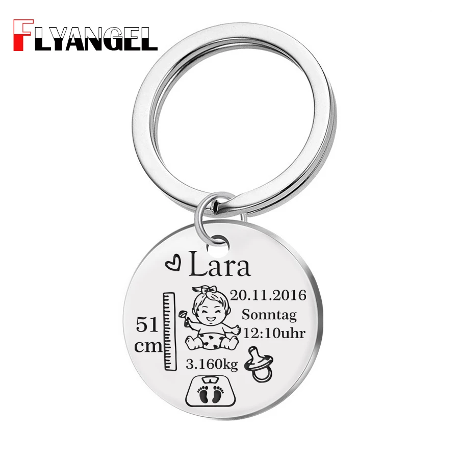 Keyring Mom Gift Charm Key-Chain Custom Baby Newborn Dad Child Jewelry Keepsake Stats