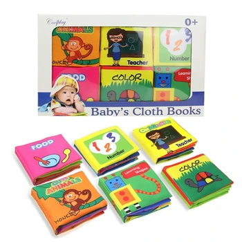 

6-Pack Infant Cloth Book Cartoon Animal Pattern Baby Boy Girl Soft Teethers Books Educational Learning Toys safety Book Toy Gift
