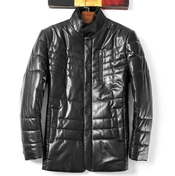 

Leather coat men's leather fashion black sheepskin suede down coat collar winter thick fur winter hot