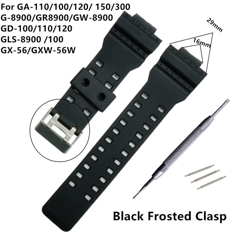 16mm Silicone Rubber Watch Band Strap Fit For G Shock Replacement Black