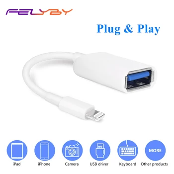 

FELYBY USB OTG Cable Adapter for iPad iPhone Supports Connect Card Reader, U Disk, Keyboard, USB Flash Drive USB Camera Adapter