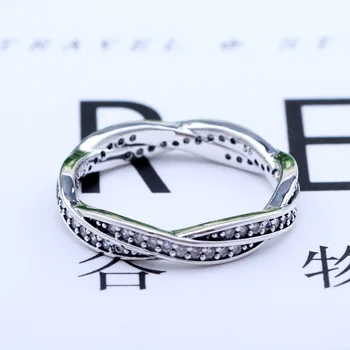 

New 2019 Fashion Silver Color Rose Sparkling Twisted Lines Ring For Women Wedding Engagement Pan Rings DropShipping