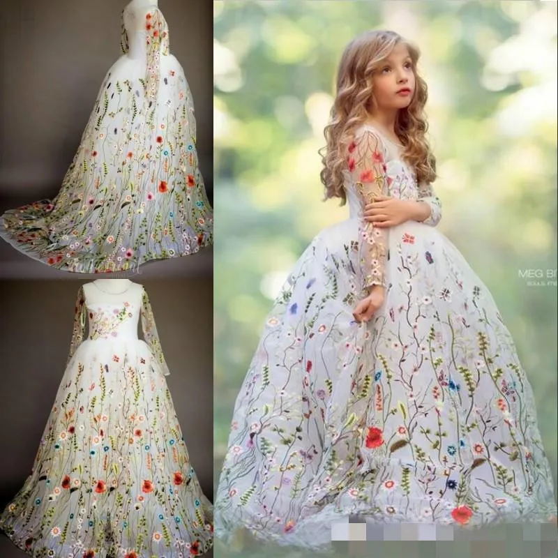 Prinses Bloemen Kant Lange Mouwen Meisjes Pageant Jurk Borduurwerk 2019 Meisje Communie Jurk Kinderen Formele Slijtage Bloem Meisjes Jurken Prinses Bloemen Kant Lange Mouwen Meisjes Pageant Jurk Borduurwerk 2019 Meisje Communie Jurk Kinderen Formele Slijtage Bloem Meisjes Jurken