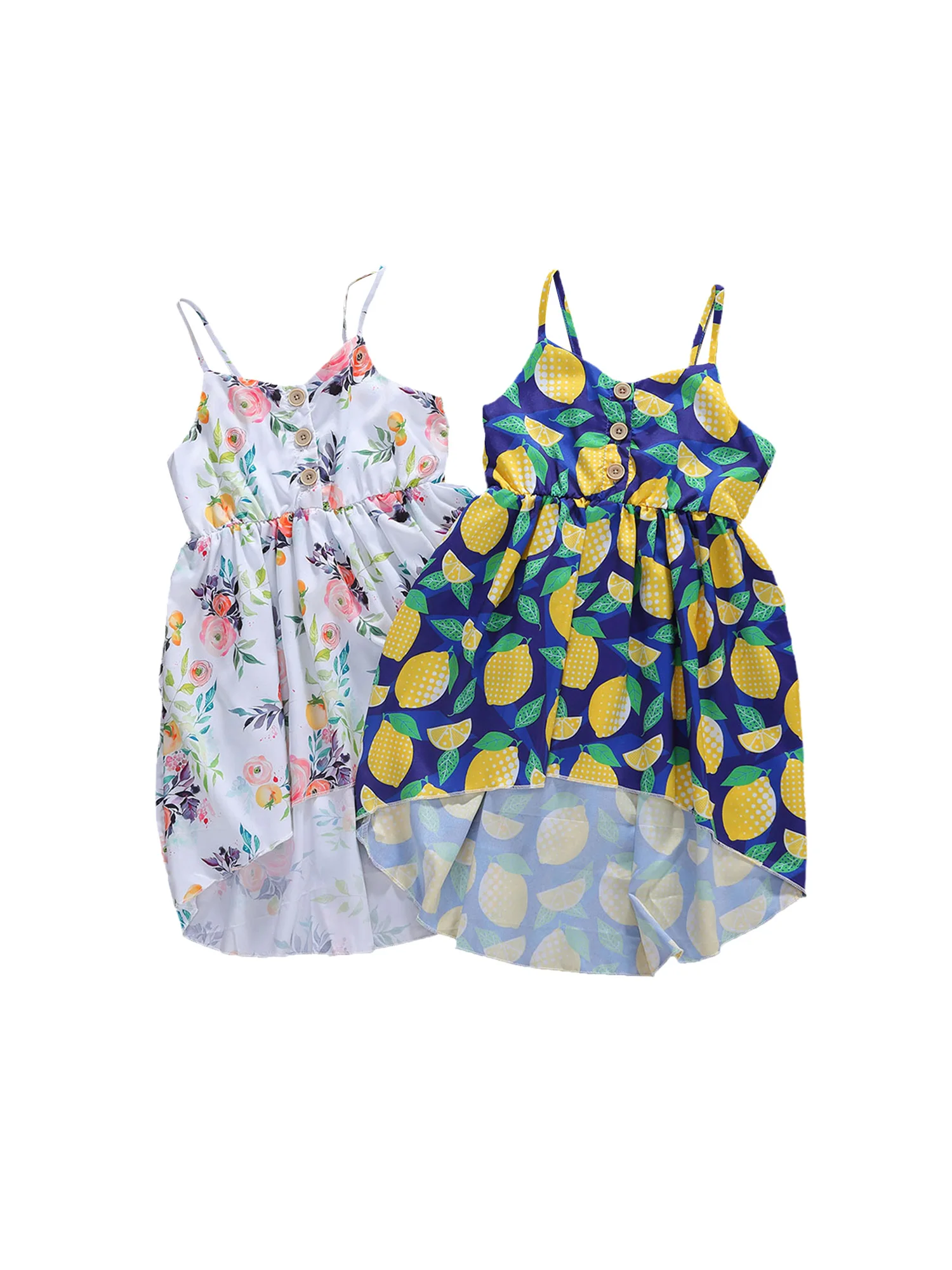 2020 Baby Summer Clothing Infant Girls Dress Flowers/Lemons Sling Pleated Button-Down Loose Patchwork Clothes Outfit Sweet | Детская
