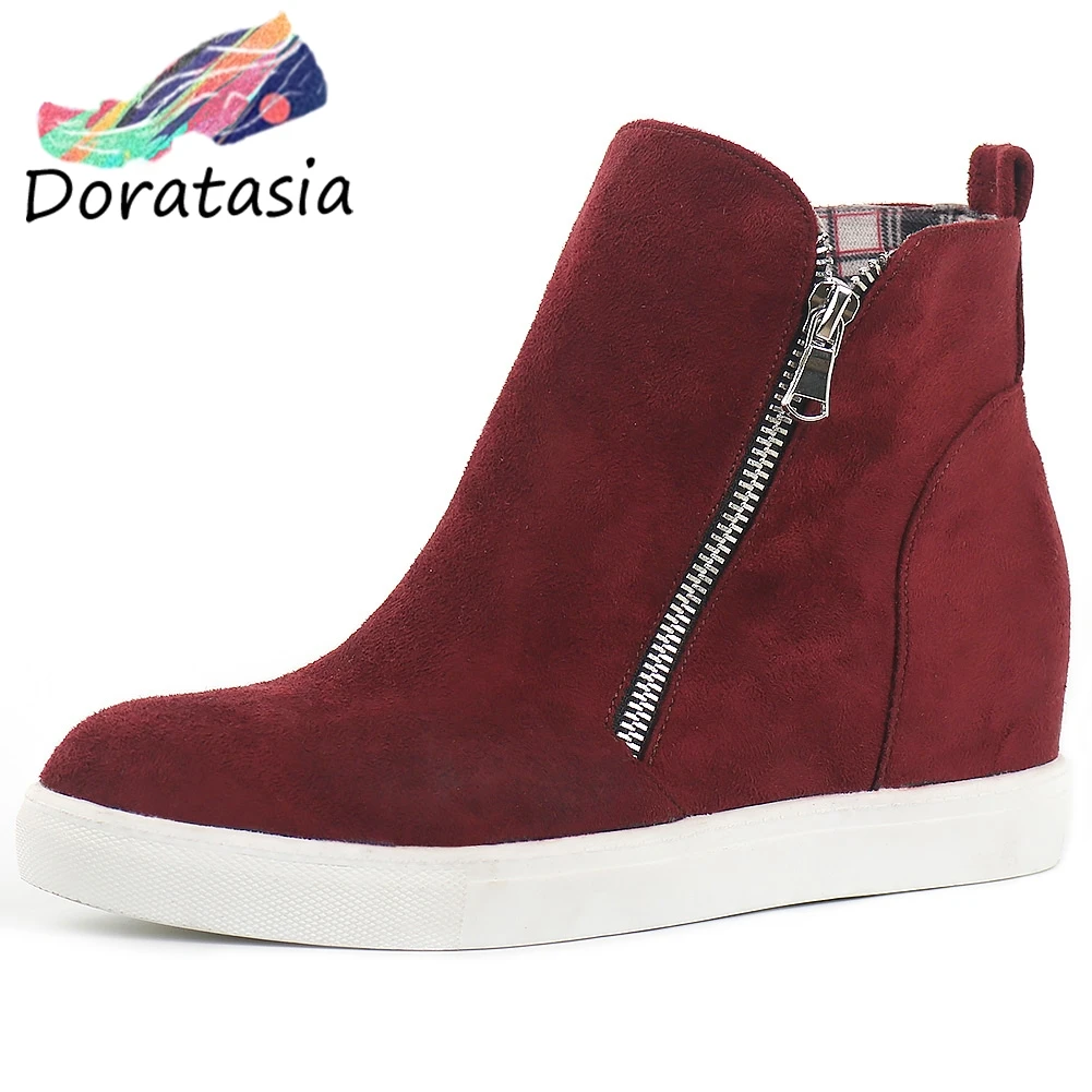 

DORATASIA New Elegant Height Increasing Booties Ladies 34-43 Zipper Ankle Boots Women 2019 Platform Shoes Woman