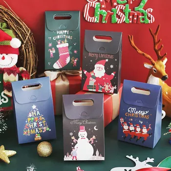 

Christmas Tree Kraft Candy Gift Bags Cookie Bags Merry Christmas Guests Packaging Boxes Party Decorations 10PCS