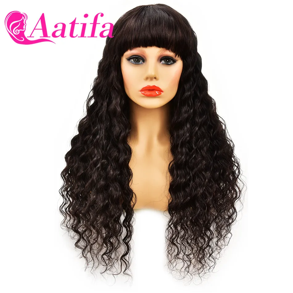 

Human Hair Wigs With Bangs Full Machine Made Long 30 Inch Peruvian Deep Wigs Remy Hair 180 Density Pre Plucked Aatifa Wig