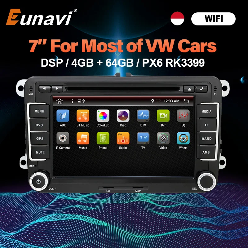 Eunavi 2 Din 7'' Android 10 Car DVD Radio Multimedia Player GPS for VW GOLF 5 6 Polo Bora Jetta Passat b6 b7 Tiguan Autoradio