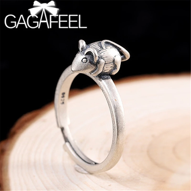 GAGAFEEL 925 Sterling Silver Cute Mouse Finger Rings for Women Retro Rat Animal Open Ring Pendant Jewelry | Украшения и