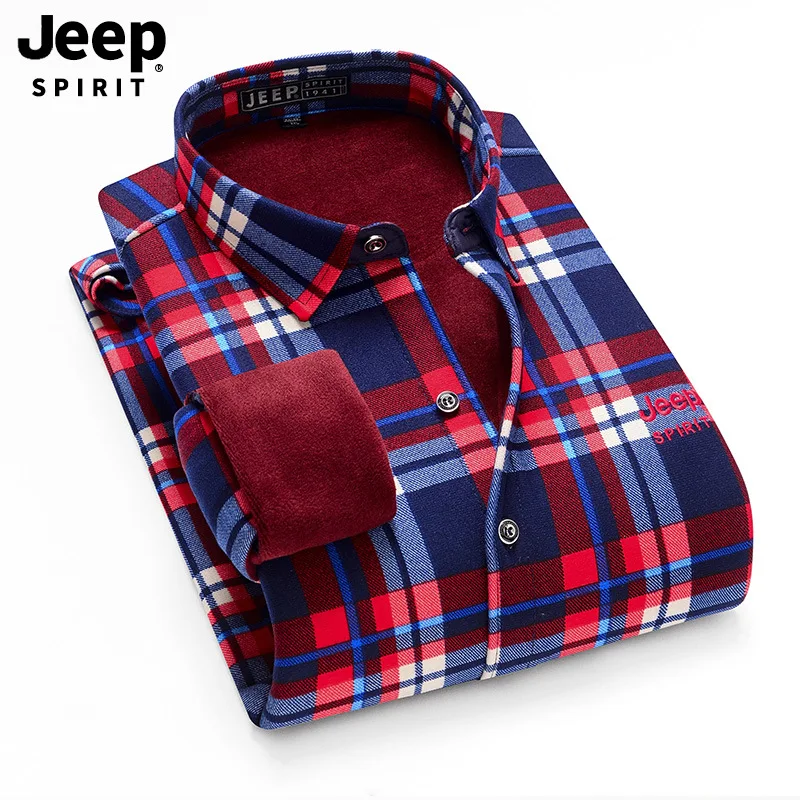 JEEP SPIRIT зимняя рубашка мужская клетчатая Флисовая теплая подкладка мужские рубашки против морщин прочные деловые повседневные рубашки мужские Размер L-4XL - Цвет: Picture color