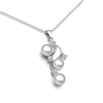 

Noble fashion silver inlaid pearl necklace Elegant women solid 925 sterling silver pendant chain High quality wedding jewellery