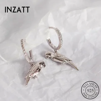 

INZATT Real 925 Sterling Silve Geometric Zircon Round Bird Hoop Earrings For Fashion Women Party Fine Jewelry Accessories Gift
