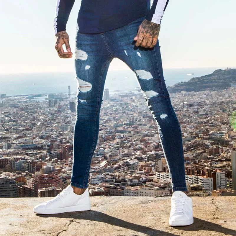 2021 New Men's Slim White Jeans Fashion Ripped Holes Skinny Destroyed Denim Pants Male Streetwear High quality Joggers Jeans 2021 New Men's Slim White Jeans Fashion Ripped Holes Skinny Destroyed Denim Pants Male Streetwear High quality Joggers Jeans