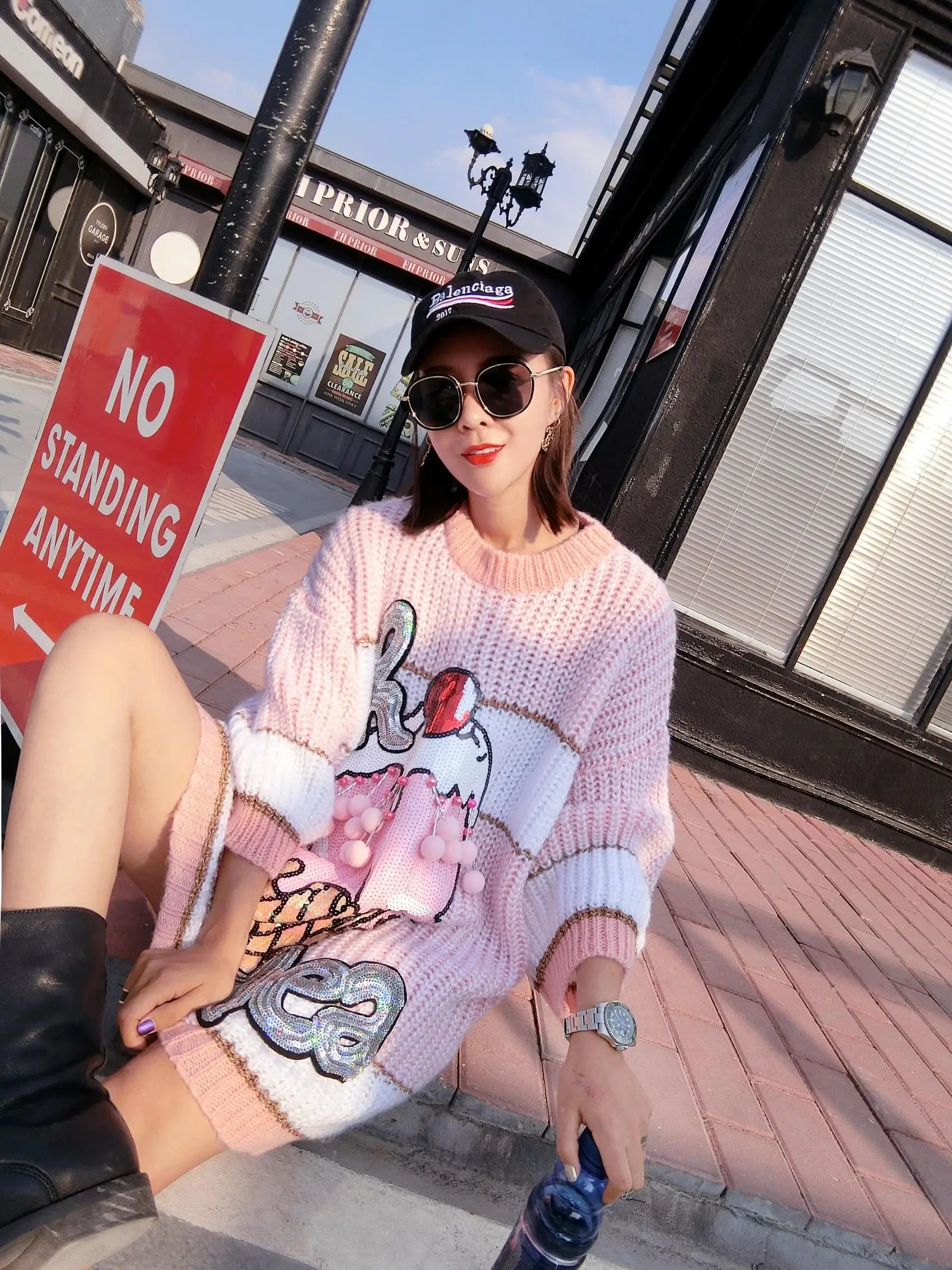Длинный трикотажный свитер платья жемчужные блестки мороженое хип хоп брендовые пуловеры