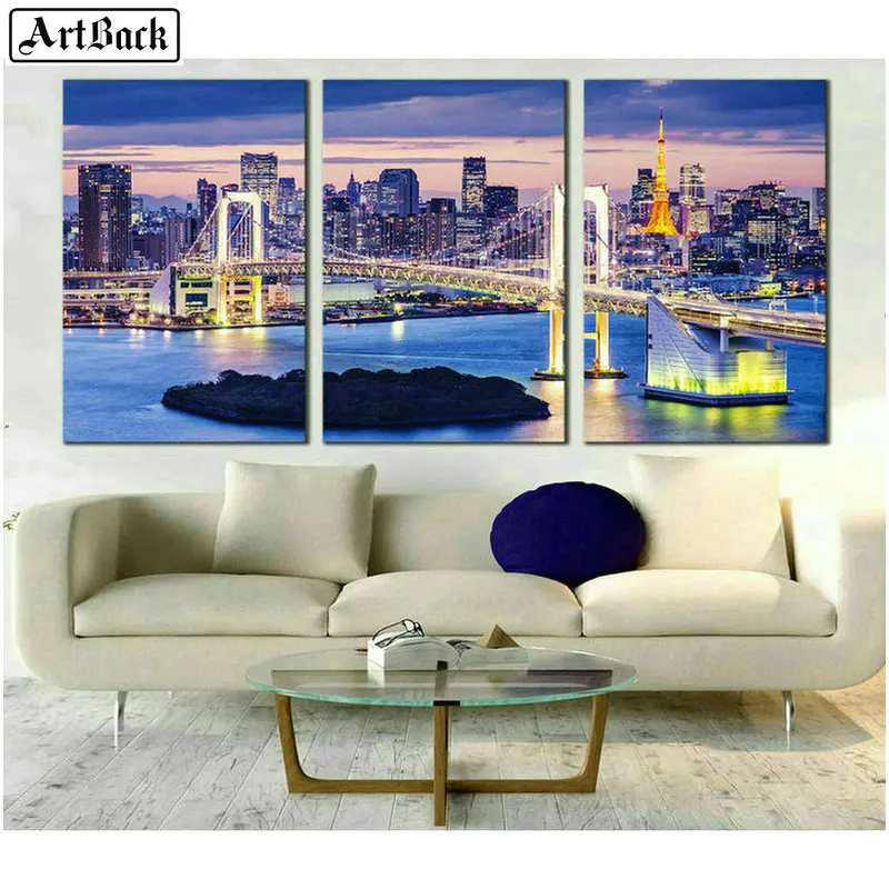 

ArtBack 5d diy diamond painting bridge landscape full square diamond mosaic usa golden gate bridge night view home decoration